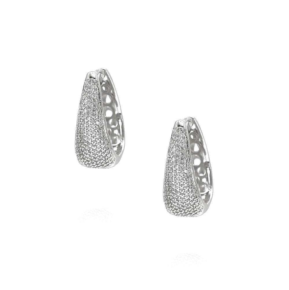 LUXURIOUS DROP STUDDED HOOPS | White Rhodium Plated