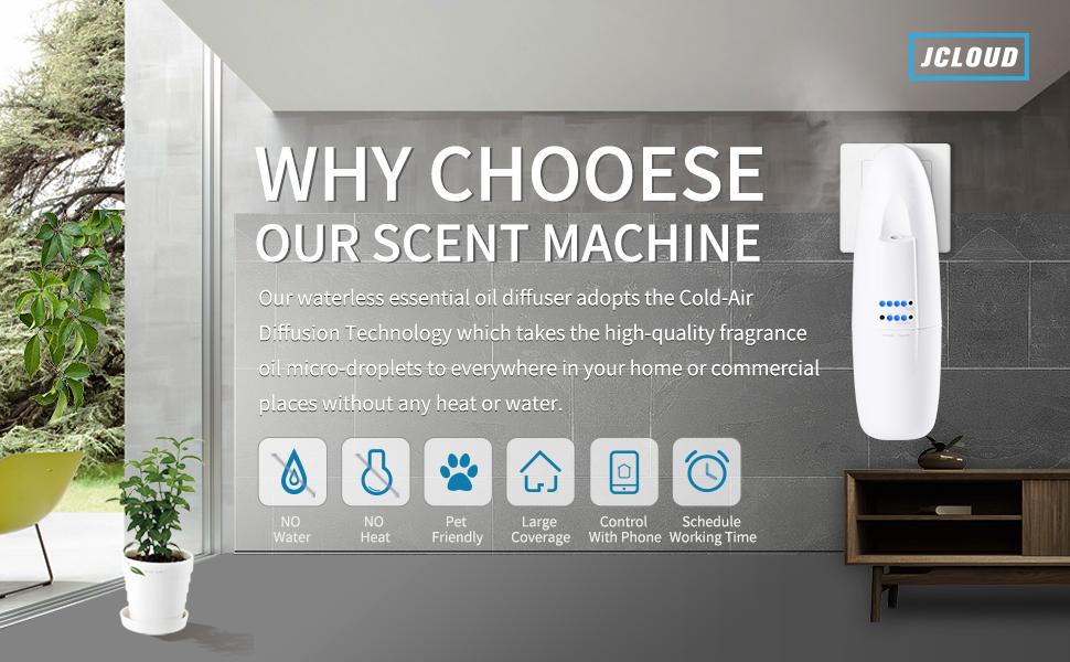 Jcloud Smart Waterless Essential Oil Diffuser, Professional Scent Air Machine with Nebulizing Tech, Plug-in Wall Diffuser for Essential Oils 100ml, Portable, Waterless Aromatherapy Diffuser for Home