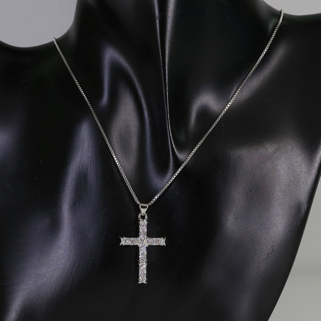 BOLD MEDIUM CROSS NECKLACE | White Rhodium Plated