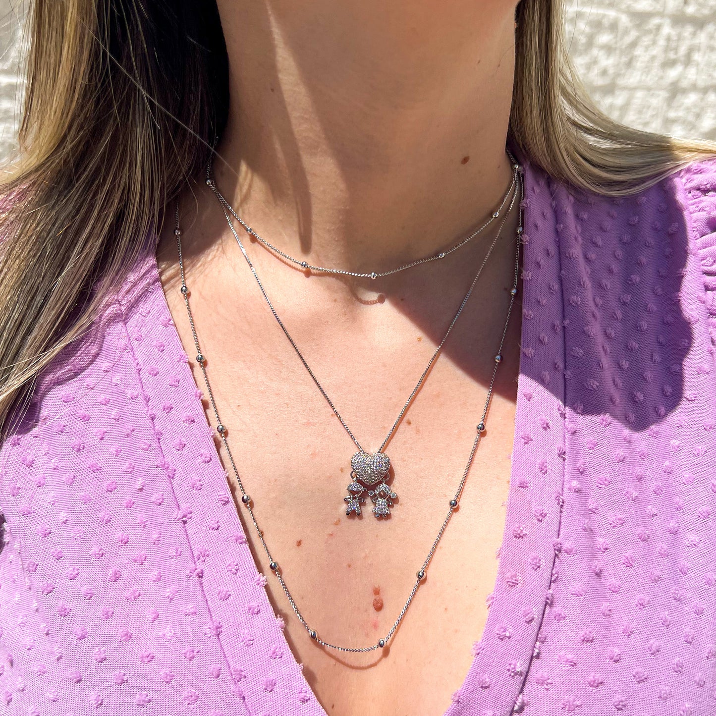 Little Balls Necklace Chain 24" Inches | White Rhodium Plated