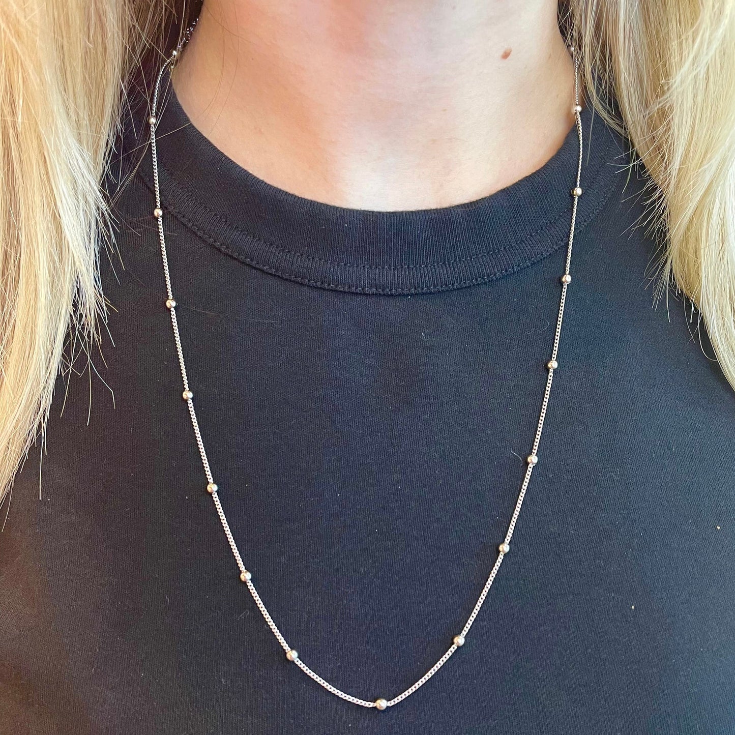 Little Balls Necklace Chain 24" Inches | White Rhodium Plated