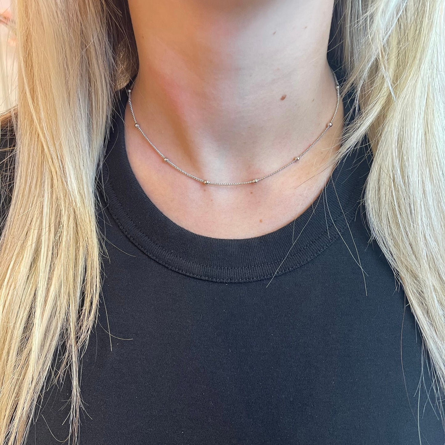 Little Balls Necklace Chain 24" Inches | White Rhodium Plated
