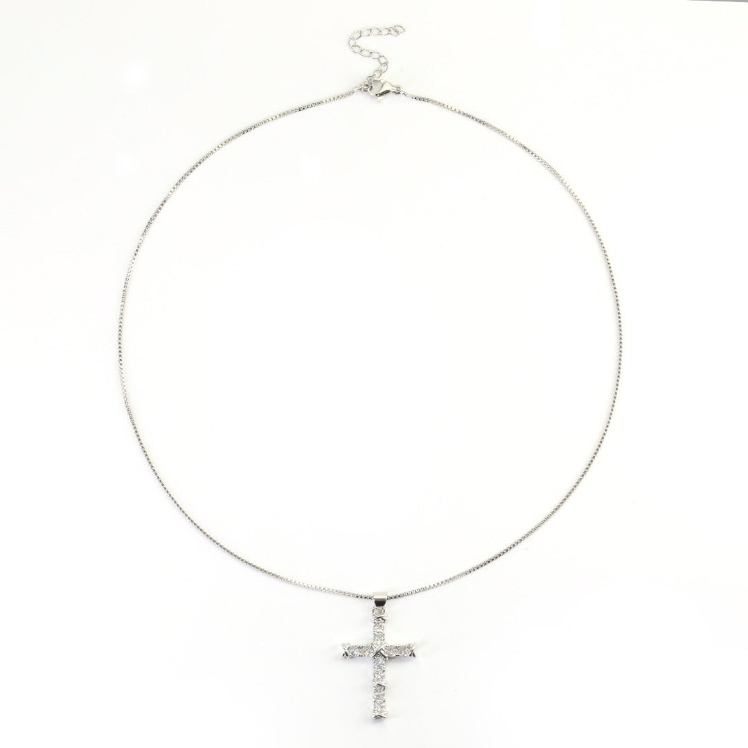 BOLD MEDIUM CROSS NECKLACE | White Rhodium Plated