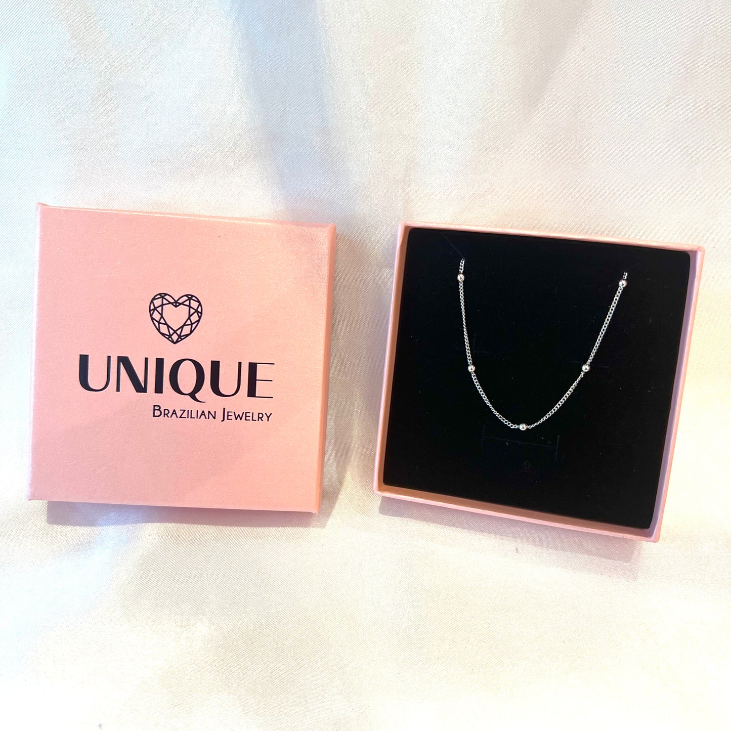 Little Balls Necklace Chain 24" Inches | White Rhodium Plated