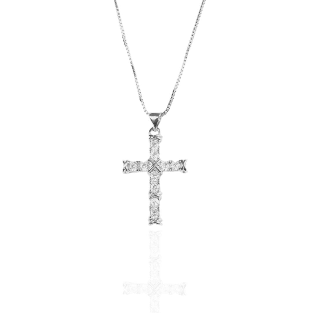 BOLD MEDIUM CROSS NECKLACE | White Rhodium Plated