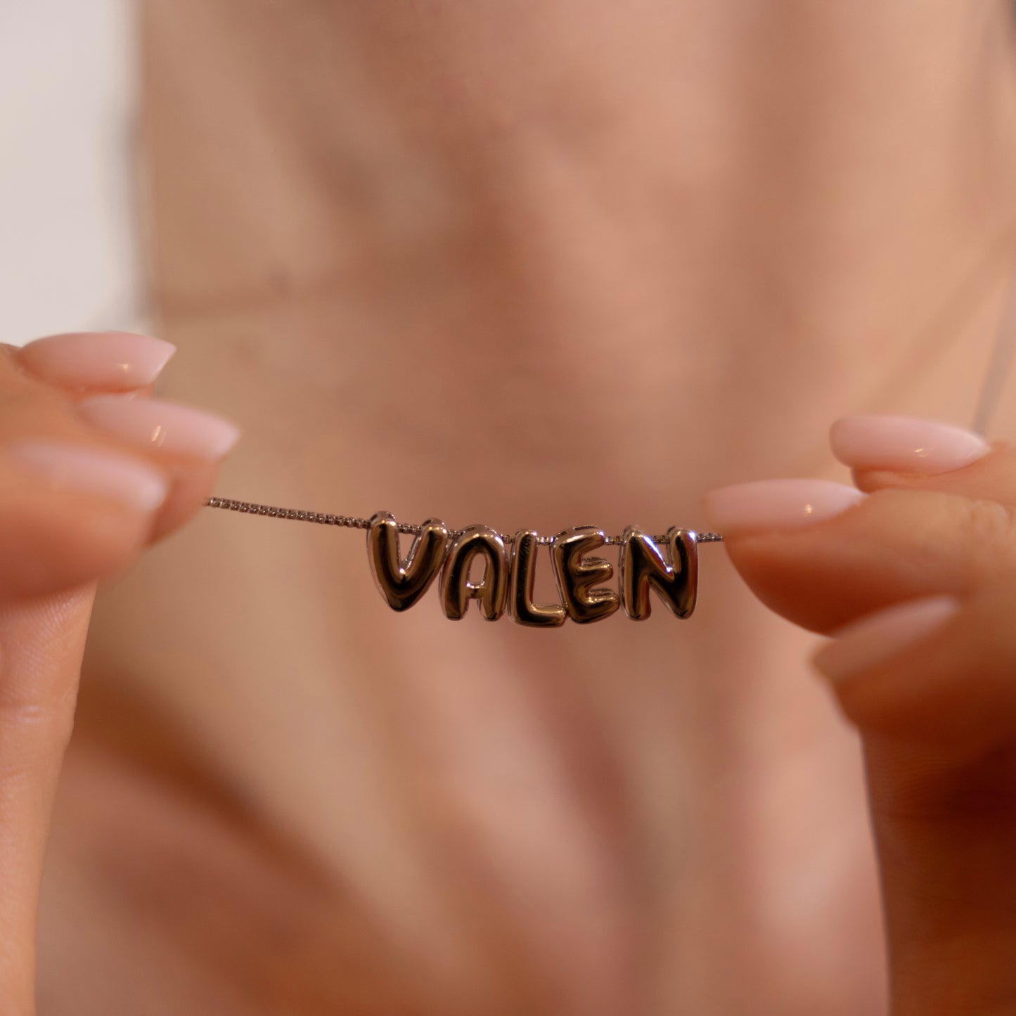 PERSONALIZED NECKLACE - PUFFY LETTERS | White Rhodium Plated