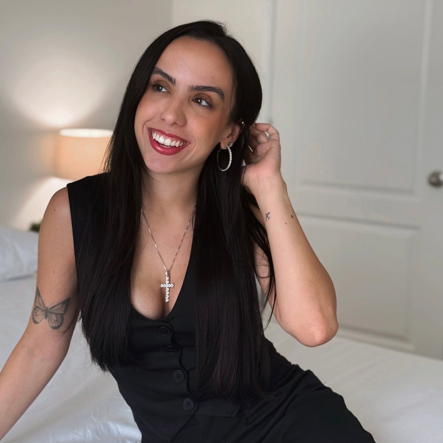 GLAMOROUS CROSS NECKLACE | Double White Rhodium Plated - Unique Brazilian Jewelry 