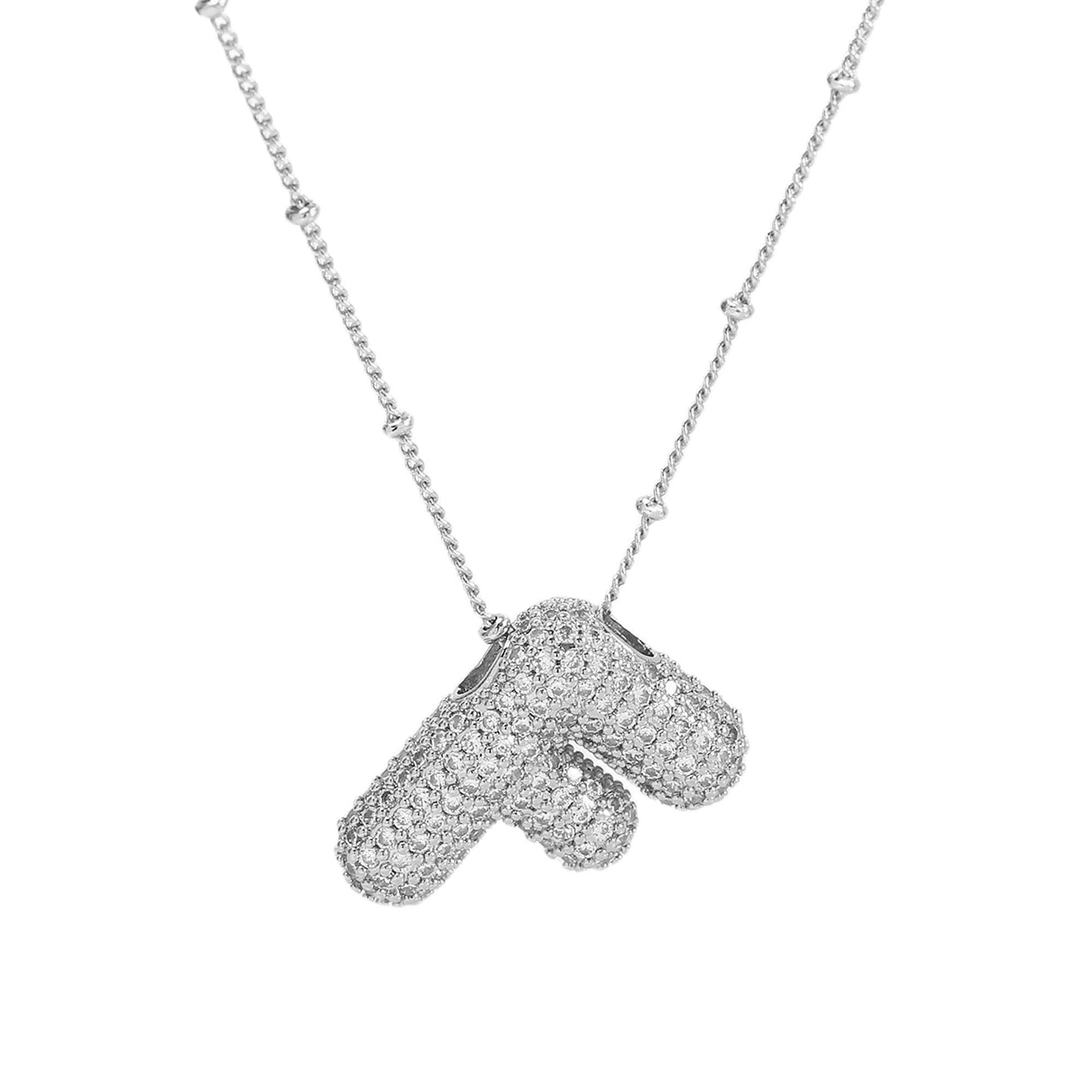 Studded Balloon Inicial Necklaces  A - Z | White Rhodium PLATED