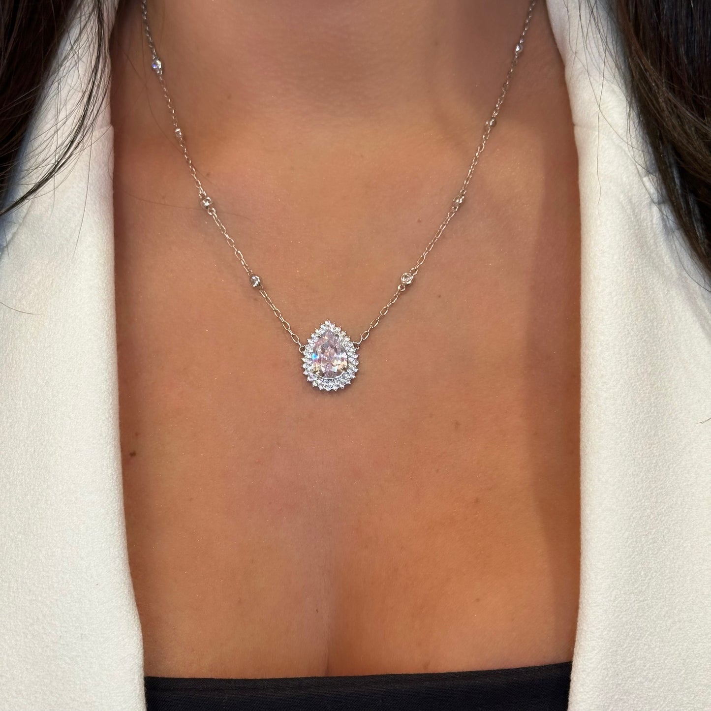 LUXURIOUS DROP SET | Double White Rhodium Plated