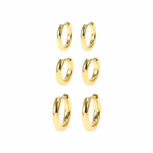 SMOOTH HOOPS TRIO EARRINGS  | Double 18K Gold Plated