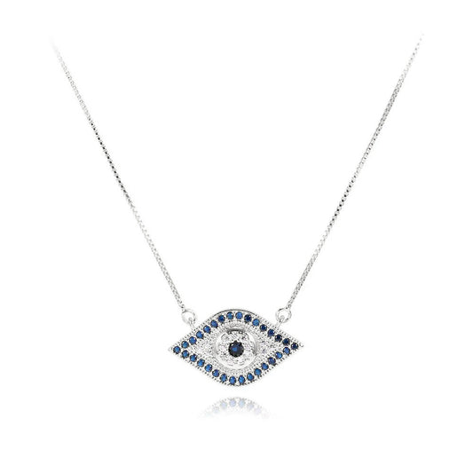 BLUE EVIL EYE NECKLACE | White Rhodium Plated