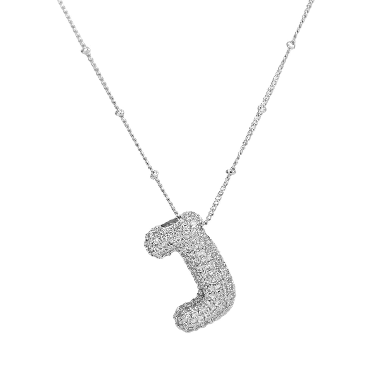 Studded Balloon Inicial Necklaces  A - Z | White Rhodium PLATED