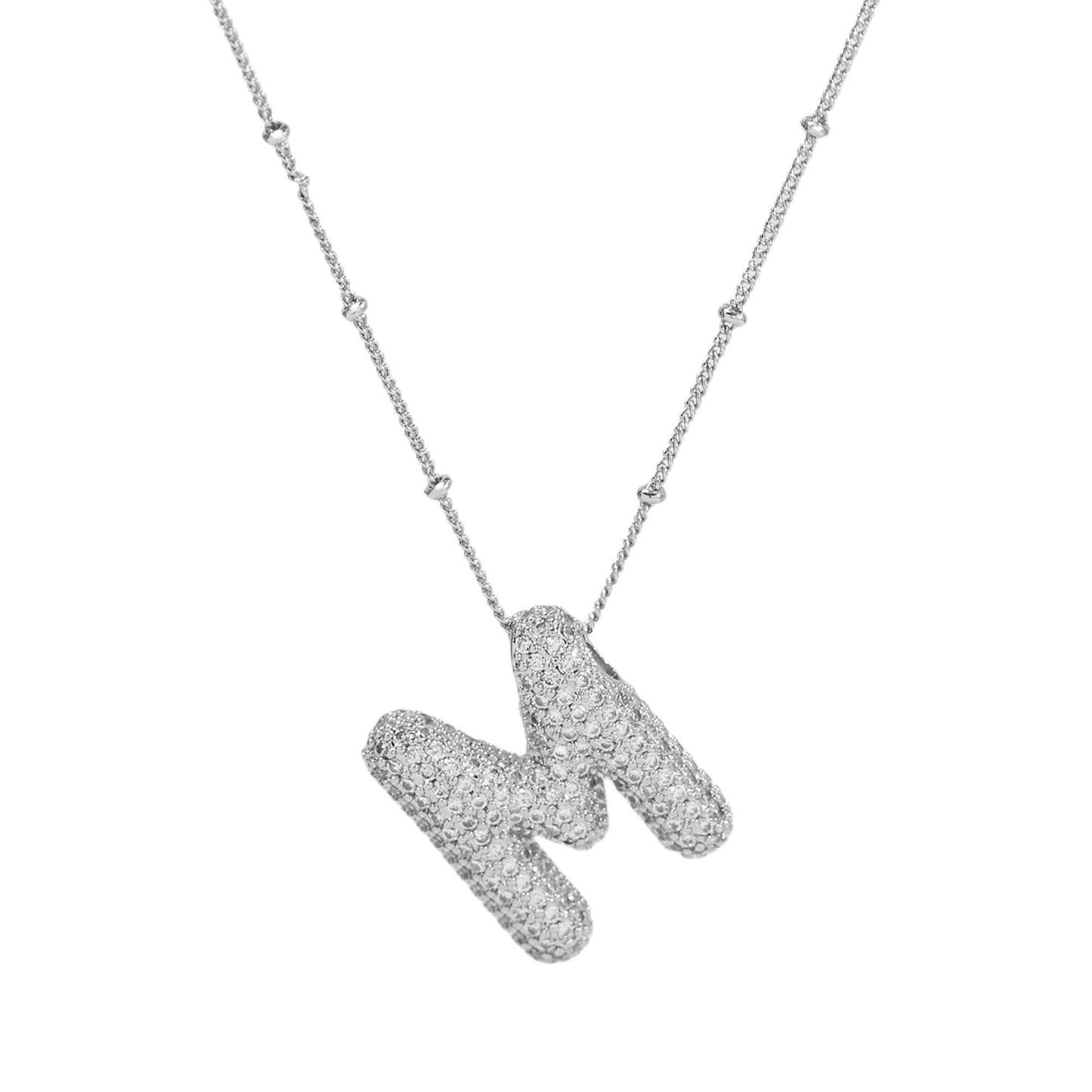 Studded Balloon Inicial Necklaces  A - Z | White Rhodium PLATED