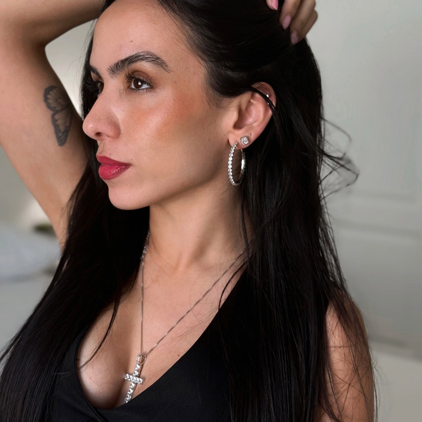 GLAM HOOPS EARRINGS | White Rhodium Plated