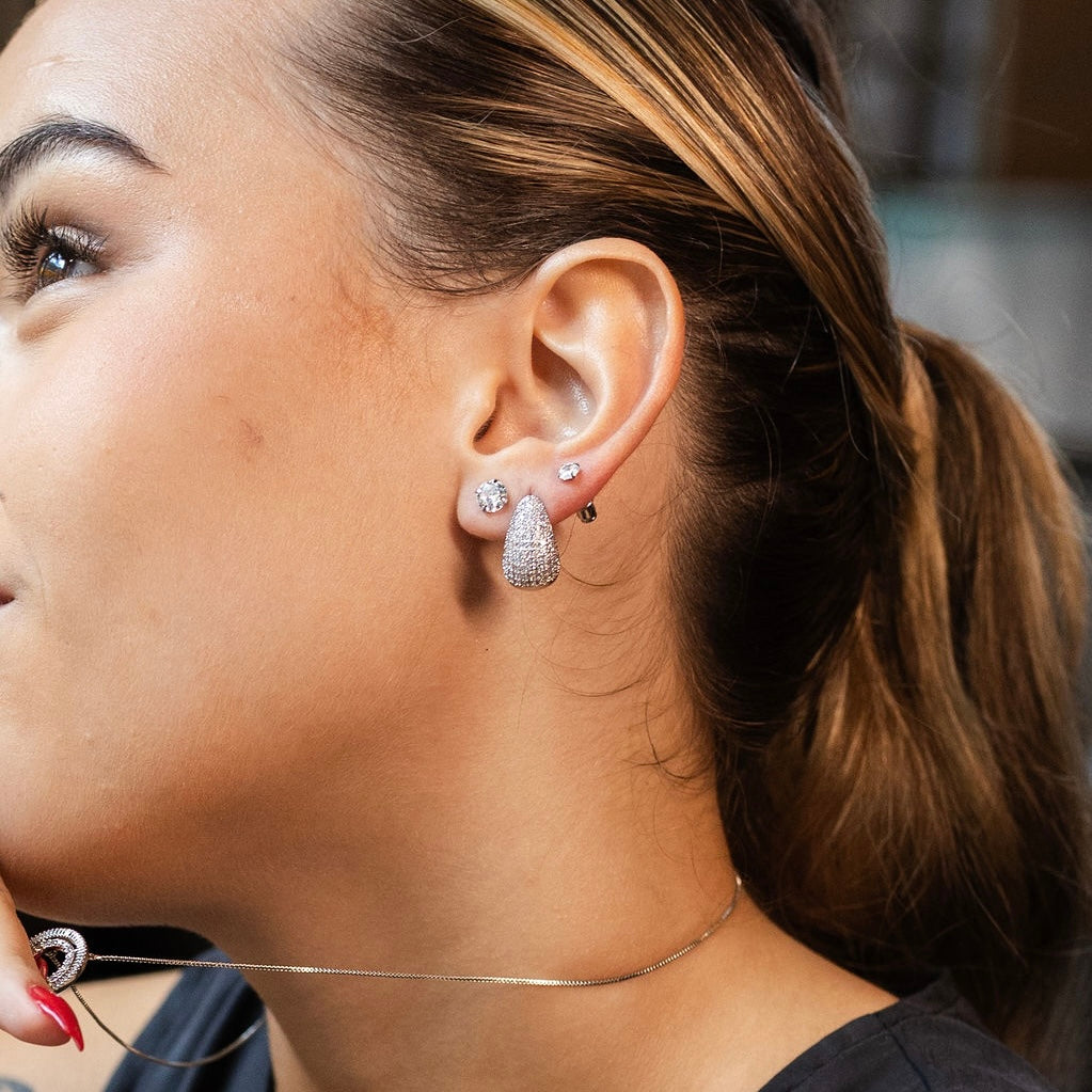 CIRCLE TRIO EARRINGS | White Rhodium Plated