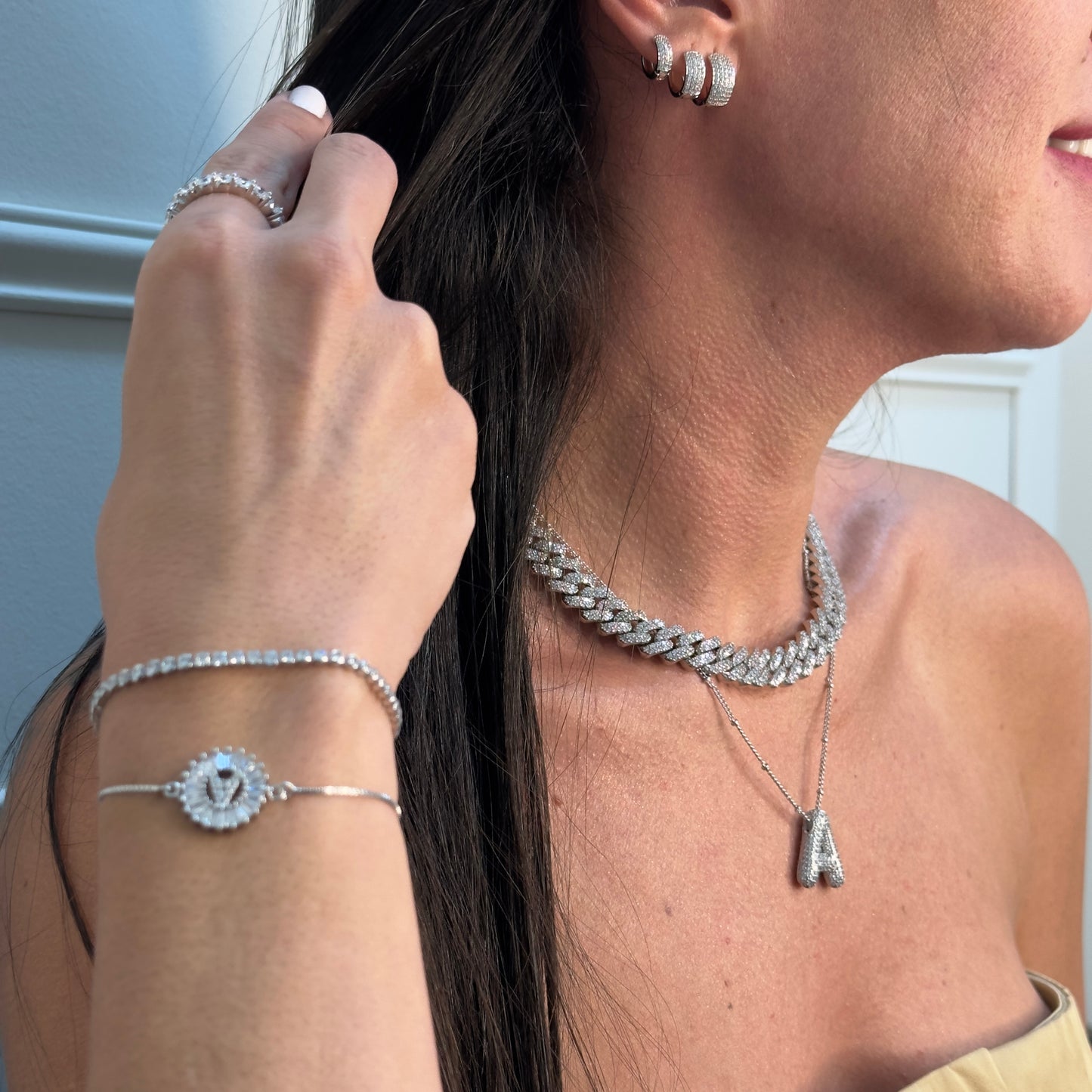 HOOPS TRIO EARRINGS  | Double White Rhodium Plated
