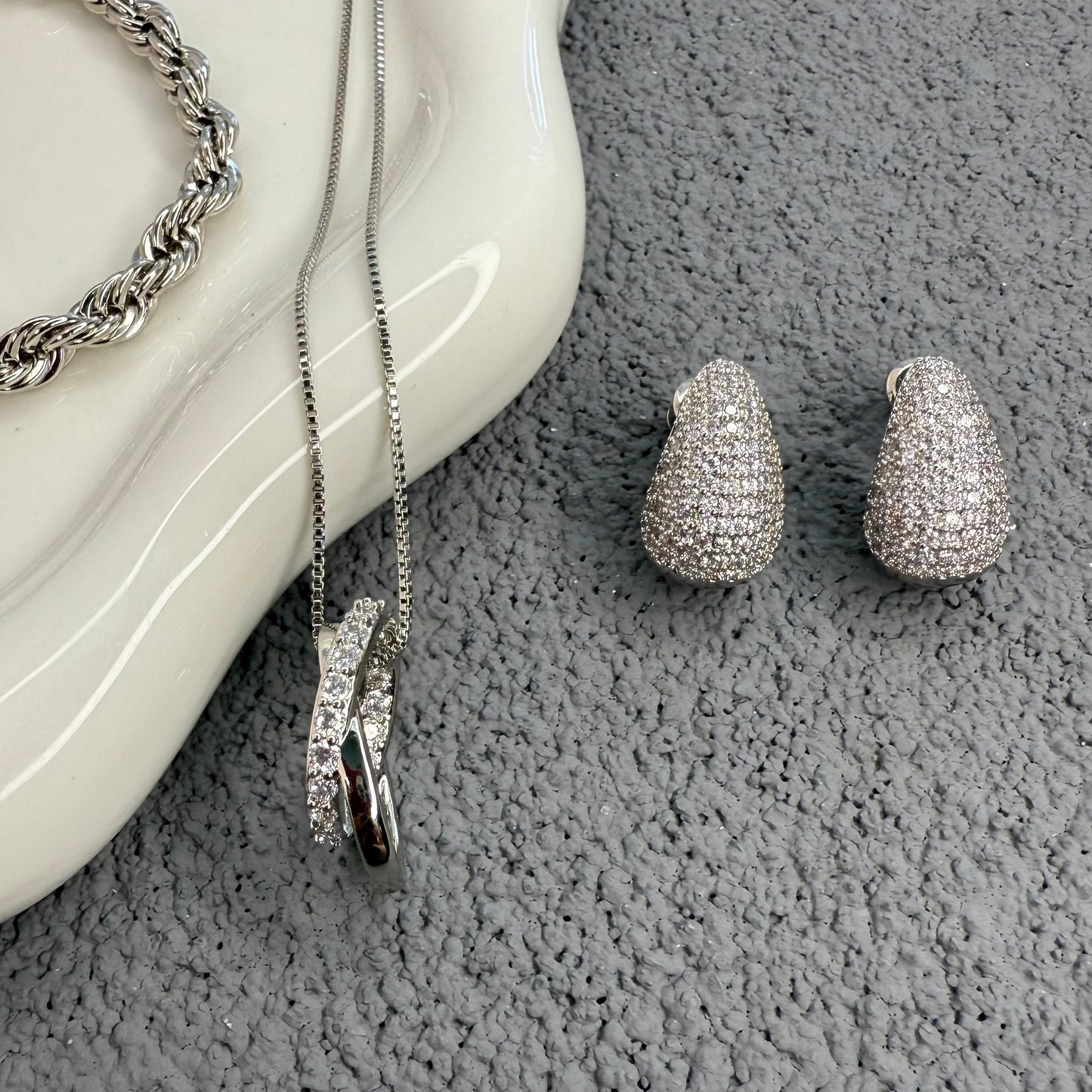 LUNARA Earrings | White Rhodium Plated