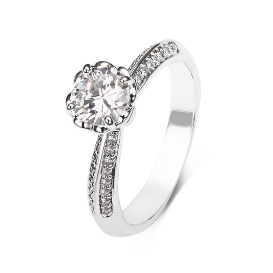 NEW SOLITARY RING | White Rhodium Fourfold Plated