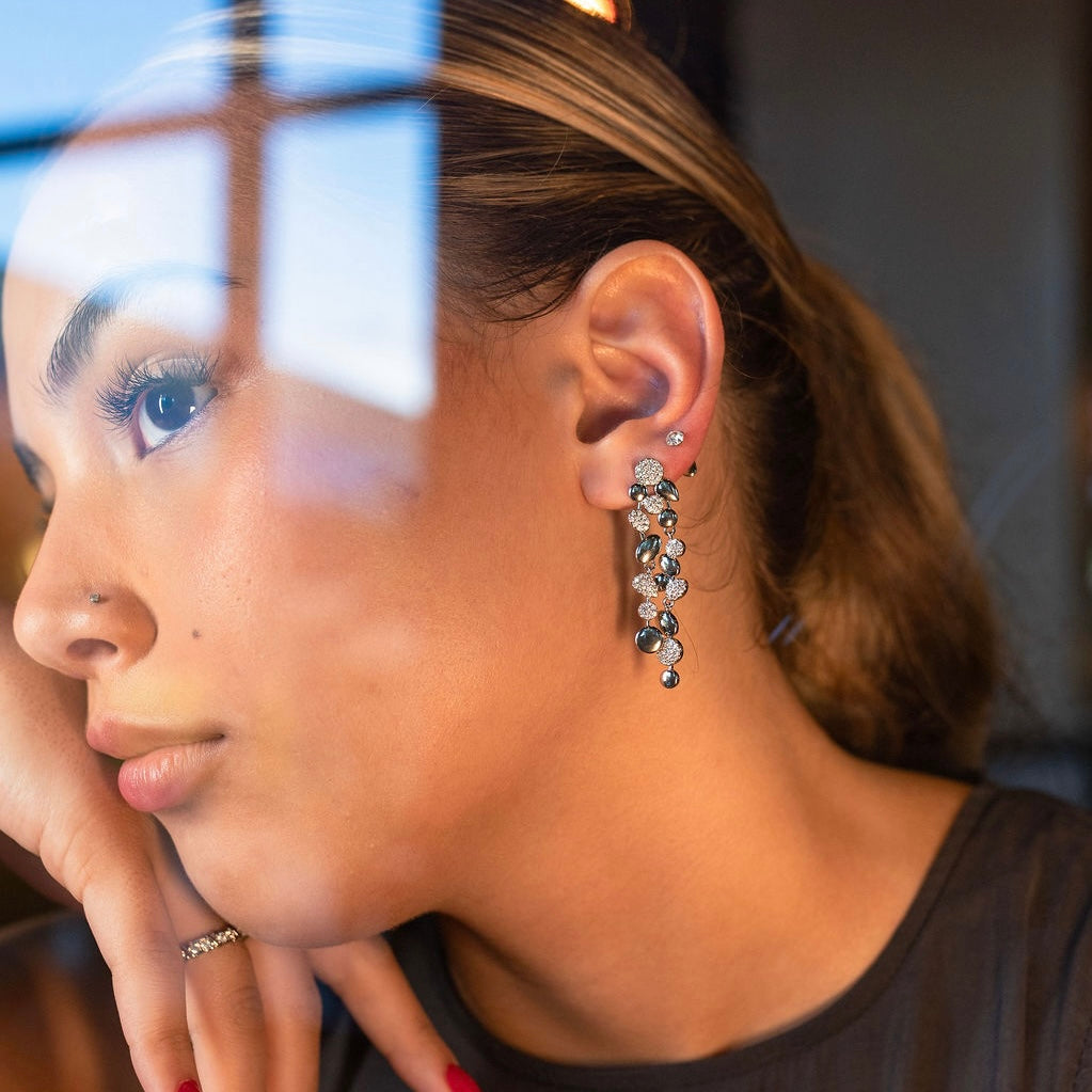 AURIA Cascade Earrings | White Rhodium Plated