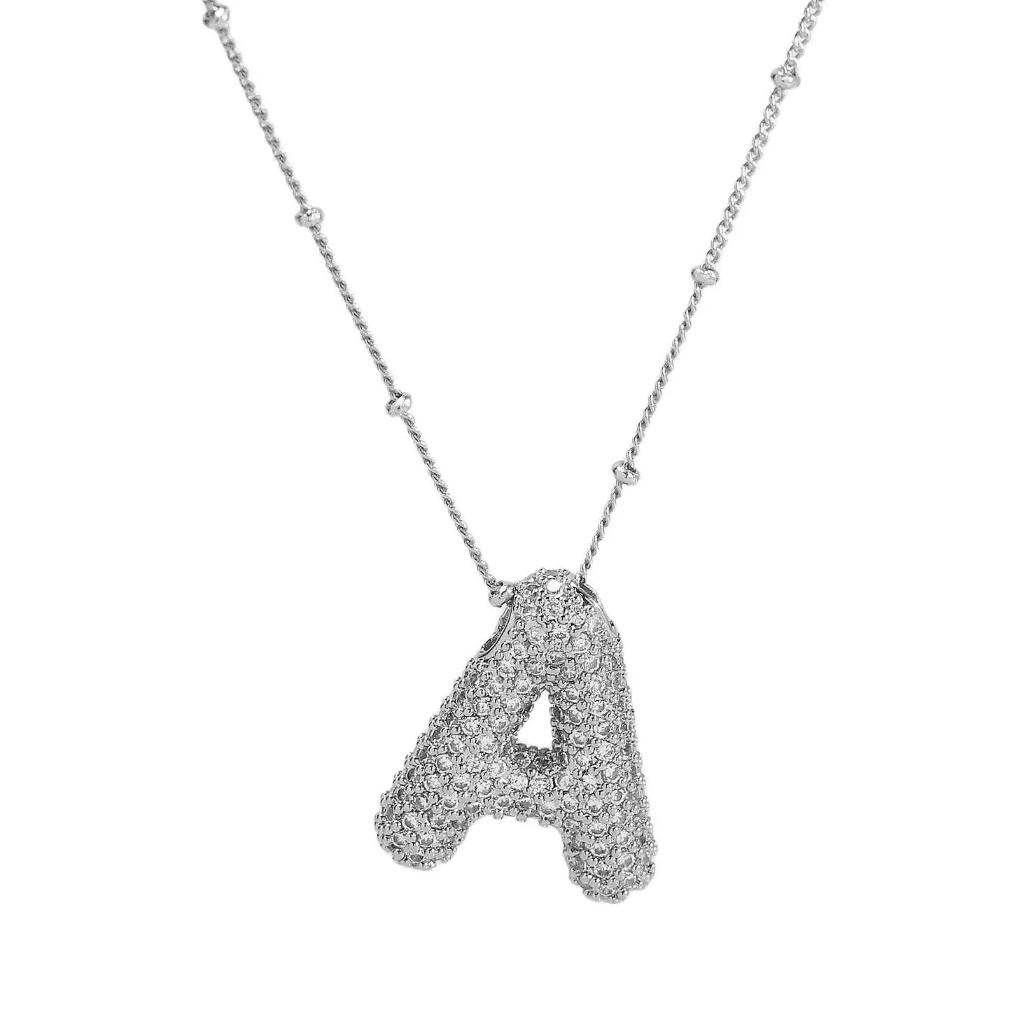 Studded Balloon Inicial Necklaces  A - Z | White Rhodium PLATED - Unique Brazilian Jewelry 