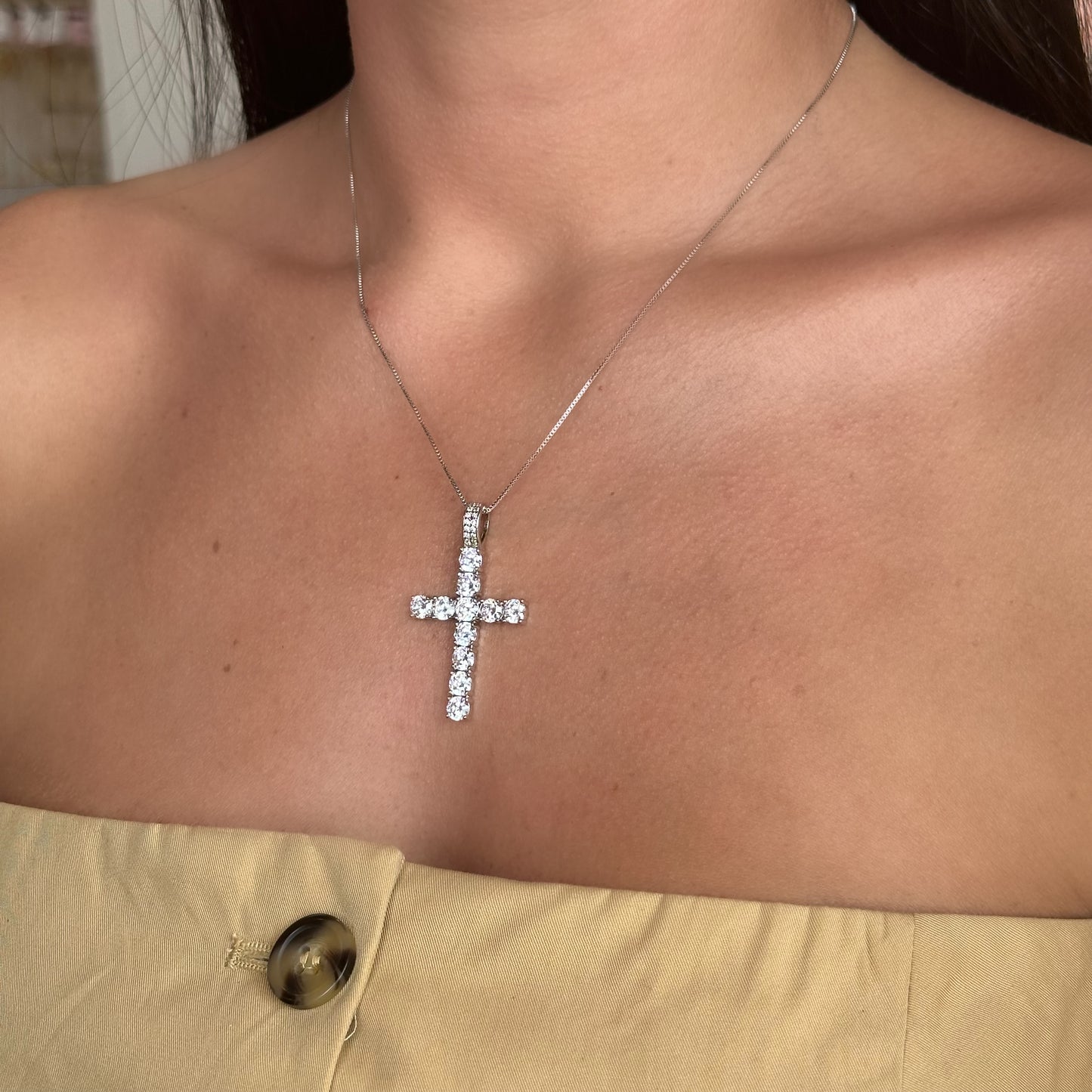 BRYAN'S GLAMOROUS CROSS NECKLACE | Double White Rhodium Plated