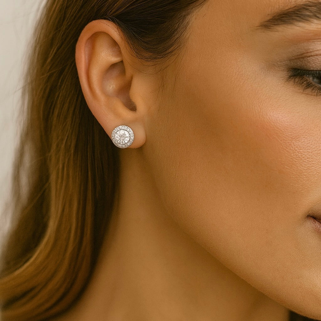 FANCY STUD EARRINGS | White Rhodium Plated