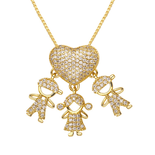 2 BOYS & 1 GIRL PENDANT NECKLACE | Double 18K Gold Plated
