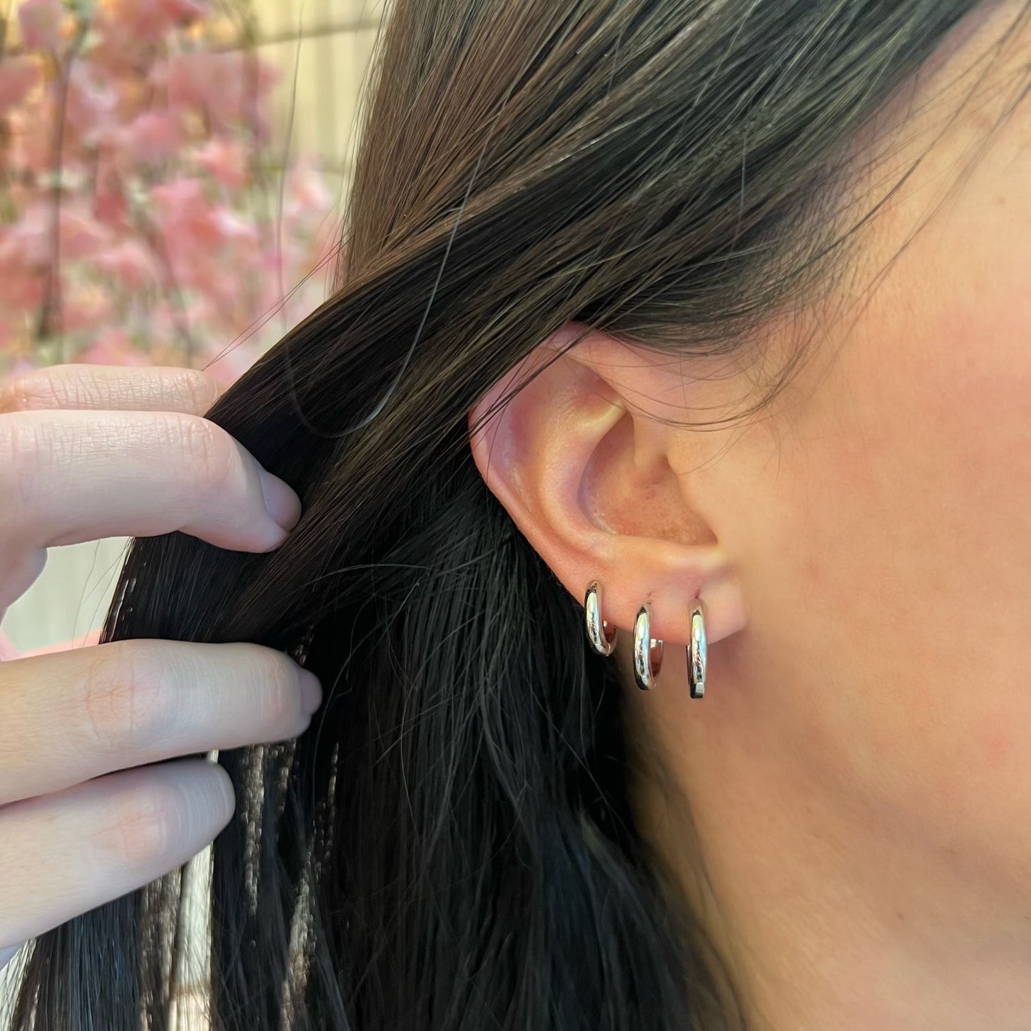 SMOOTH HOOPS TRIO EARRINGS  | Double White Rhodium Plated