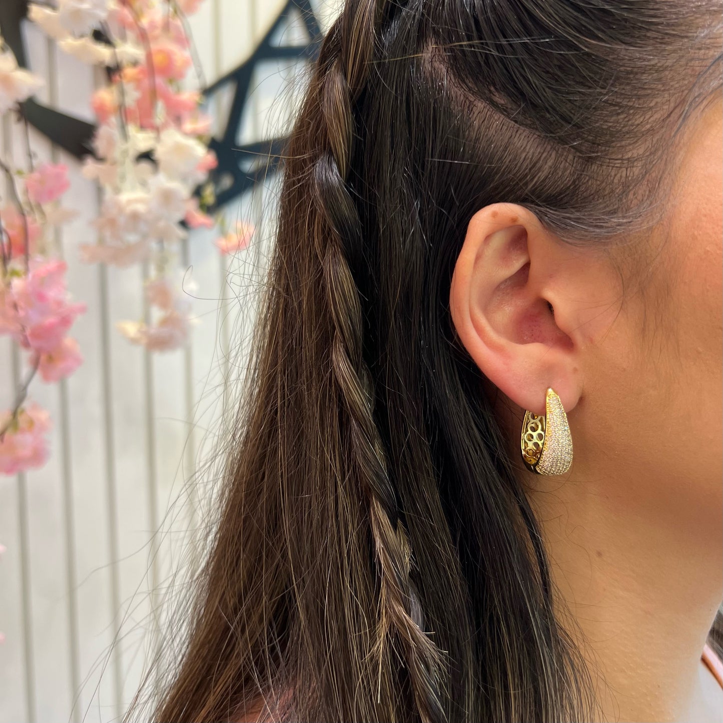 LUXURIOUS DROP STUDDED HOOPS | 18K Gold Plated