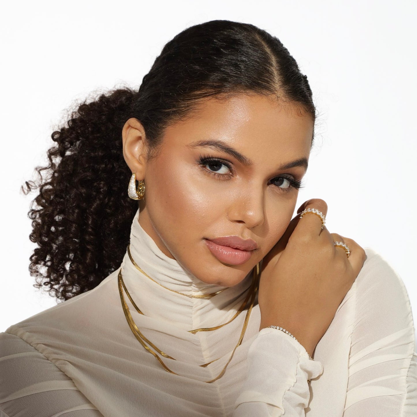 LUXURIOUS DROP STUDDED HOOPS | 18K Gold Plated