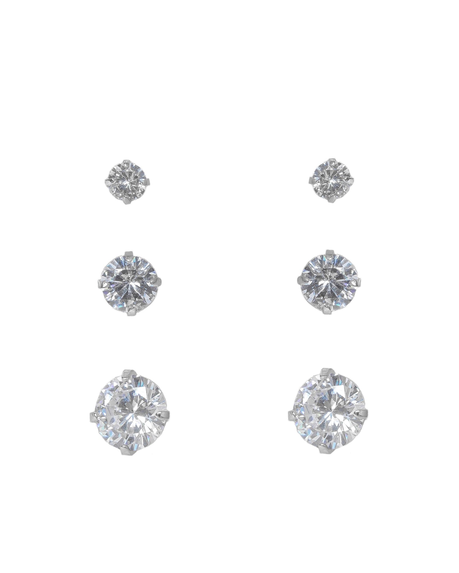 STUD CIRCLE TRIO EARRINGS | White Rhodium Plated - Unique Brazilian Jewelry 