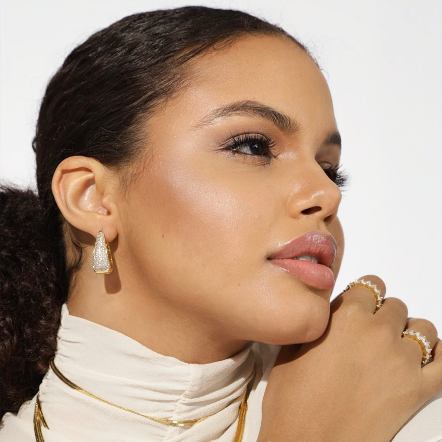 LUXURIOUS DROP STUDDED HOOPS | 18K Gold Plated