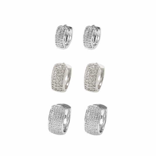 HOOPS TRIO EARRINGS  | Double White Rhodium Plated